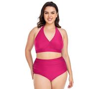 ODAWA Traje de baño con control de abdomen para mujer, color rojo pálido, parte superior de bikini con lazo en la espalda, talla, Carmín, 4XL/plus