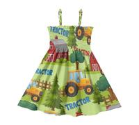 ODAWA Tree Cartoon Word Green - Vestido de verano acampanado para niñas, respetuoso con la piel, vestido de verano para niñas, Palabra de dibujos animados de árbol verde, 7-8 años