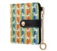 ODAWA Unicorn Rainbow Colorful Dreams - Cartera para mujer con bloqueo RFID, funda de piel sintética, bolsillo para monedas con cremallera y pestaña magnética, Unicornios blancos con rayas arcoíris