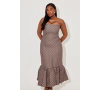 Odd Muse Strapless Peplum Midi Dress Brown & Polka Dot Talla: M | Vestidos Midi Outlet | Mujer | Marrón
