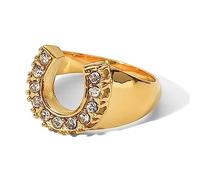 OdDdot Anillo de Herradura de circón cúbico 18k Chapado en Oro de Acero Inoxidable Personalidad Casual Joyería Regalo Ins Anillo de diseño Popular de Moda