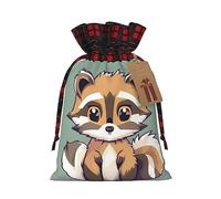 OdDdot Bolsa de cordón con estampado de mapache lindo de dibujos animados, bolsa de caramelos, bolsa de regalo de vacaciones de Navidad. Para suministros de recuerdo de fiesta de vacaciones