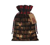 OdDdot Bolsa de cordón con impresión de biblioteca de sala de libros, bolsa de caramelos, bolsa de regalo de vacaciones de Navidad. Para suministros de recuerdo de fiesta de vacaciones