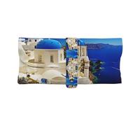 OdDdot Bolsa de cuero para gafas de sol, diferentes tipos de funda para gafas con estampado de lagarto, funda de piel sintética de moda para gafas de sol, Vista al mar de la isla griega de Santorini,
