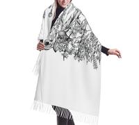 OdDdot Border Collie - Bufanda con flecos para mujer, bufanda cálida de invierno grande, chal largo grande, chal de cachemira de moda, Flores blancas y negras., Talla única