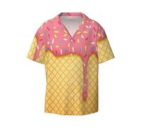 OdDdot Camisa de vestir para hombre con estampado de helado y gofre, manga corta, corte entallado, informal, para negocios, con botones, Negro, 60
