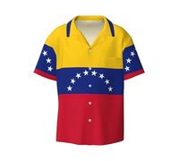 OdDdot Camisa de vestir para hombre con estampado de la bandera de Venezuela, ajustada, manga corta, informal, para negocios, con botones, Negro, 46