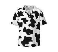 OdDdot Camisa de vestir para hombre con estampado de vaca en blanco y negro, ajustada, de manga corta, informal, para negocios, con botones, Negro, 54