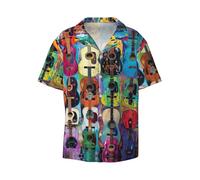 OdDdot Camisas de vestir para hombre, con estampado acústico y guitarras, de color, ajustadas, de manga corta, informal, para negocios, con botones, Negro, 54