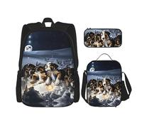 OdDdot Juego de mochila escolar, mochila de viaje, mochila ligera, con bolsa de almuerzo, estuche para lápices, impresión italiana-toscana, Husky Puppies Perros, Talla única, Juego de mochila escolar