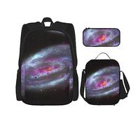 OdDdot Juego de mochila escolar, mochila de viaje, mochila ligera, con bolsa de almuerzo, estuche para lápices, estampado de piel de cocodrilo, Galaxia colorida, Talla única, Juego de mochila escolar