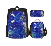OdDdot Juego de mochila escolar, mochila de viaje, mochila ligera, con bolsa de almuerzo, estuche para lápices, impresión de química biológica abstracta 4, Piedra de mármol abstracta, Talla única,