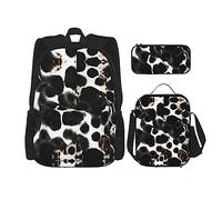 OdDdot Juego de mochila escolar, mochila de viaje, mochila ligera, con bolsa de almuerzo, estuche para lápices, estampado de piel de vaca, Estampado De Piel De Vaca, Talla única, Juego de mochila