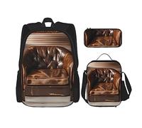 OdDdot Juego de mochila escolar, mochila de viaje, mochila ligera, con bolsa de almuerzo, estuche para lápices, estampado de piel de vaca marrón, Brown a Cowhides, Talla única, Juego de mochila