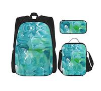 OdDdot Juego de mochila escolar, mochila de viaje, mochila ligera, con bolsa de almuerzo, estuche para lápices, estampado de galaxia espacial y universo azul, Textura de pintura al óleo azul, Talla