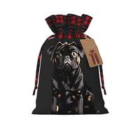 OdDdot Lindo perro carlino negro escala estándar-2_00x impresión bolsa de cordón, bolsa de caramelos, bolsa de regalo de vacaciones de Navidad. Para suministros de recuerdo de fiesta de vacaciones