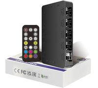 Oddtone Hub de Ventiladores ARGB PWM 2-en-1 con Base Magnética, Controlador de 20 Puertos (10x 4-Pin PWM y 10x 5V 3-Pin ARGB), Alimentación SATA, Adaptador Interno para Caja de PC Gaming