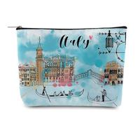 Odebyata Bolsa de maquillaje de recuerdo de viaje de Italia, bolsa de cosméticos estética de acuarela para mejores amigas, mamá, familia, amigos, amantes de los viajes, bolsa de aseo de regalo, bolsa