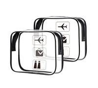 Oderra 2 Piezas Neceser Viaje, Neceser Transparente Avion | PVC de 0,6 mm, Neceser Maquillaje Para Líquidos, Cosméticos y Accesorios, Viajes en Avión, Gimnasio y Hogar