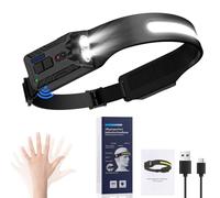 Oderra Linterna Frontal, Súper Ligero Frontal Led Recargable, Sensor de Movimiento, 8 Modos de Iluminación con Indicador de Batería, IPX5 Resistente al Agua, Linterna Cabeza de Camping y Emergencia