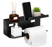 Oderra Portarrollos Papel Higienico Adhesivo y con Tornillos | Soporte Toallero Acero Impermeable para Baño - Estante Negro sin Taladro para Pared, Puerta