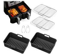 Oderra Set 6 Piezas Moldes Silicona Freidora Aire, Compatible Ninja Foodi AF400/AF300, Instant Vortex, COSORI, Philips, Moulinex, + Cesta + Rejillas INOX, Accesorios Silicona Alimentaria