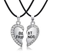 ODETOJOY Best Friends Collar para 2 BFF Corazón roto Collar Rhinestone Bestfriends Grabado Letras Colgante, Aleación, no conocido