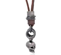 ODETOJOY Collar con colgante de esqueleto clásico de cuero genuino marrón con diseño de calavera steampunk, joyería gruesa para hombre, Cuero, aleación, ágata-Bostwana