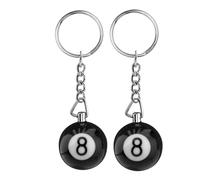 ODETOJOY Llavero de billar, llavero de bola de piscina, 8 bolas de la suerte, regalo para amantes del billar, negro, 8 llaveros de 1 pulgada de diámetro, Juego de 2 unidades, L
