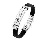 ODETOJOY Negra Constelación Escorpio Pulsera Hombre Acero Inoxidable Signo Zodiacal 12 Zodiacos Pulseras Silicona Astrología Horóscopo, 22 centimetri, Titanio