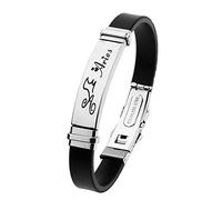 ODETOJOY - Pulsera para hombre, acero inoxidable, plata, negro, silicona, 12 constelaciones, signos de zodiaco y brazalete para mujer, 22 cm, aleación de silicona