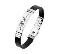 ODETOJOY - Pulsera para hombre, acero inoxidable, plata, negro, silicona, 12 constelaciones, signos de zodiaco y brazalete para mujer, 22 cm, Silicona, acero inoxidable, Acero inoxidable.