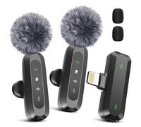 ODGG Paquete de 2 micrófonos Lavalier inalámbricos para iPhone, iPad, mini micrófono profesional de solapa con reducción de ruido para grabación de video, vlog, YouTube, podcast, entrevista, TikTok