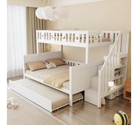 odikalo Cama para niños de 90 x 200/140 x 200 cm, litera para niños, literas de madera maciza con escalera de seguridad, camas extraíbles y somier de láminas, color blanco (colchón no incluido)