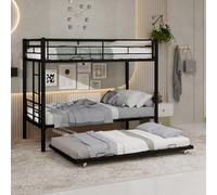 odikalo Literas 3 Camas 90 x 190 cm con Cama Gigogne, Marco de Camas de Metal con Barreras de Seguridad, Convertible en 3 Camas Individuales, sin Colchón, Negro