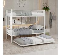 odikalo Literas 3 Camas 90 x 190 cm con Cama Gigogne, Marco de Camas de Metal con Barreras de Seguridad, Convertible en 3 Camas Individuales, sin Colchón, Blanco