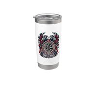 Odin Huginn Muninn Ravens Rojo Blanco Azul Vegvisir Norse Art Vaso térmico de acero inoxidable de doble pared