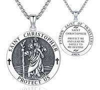 Odinstone Colgante San Cristóbal Collar St Christopher Medalla Cristiana Hombre Plata de ley 925 Amuleto Santo Patrón Joyería Religiosa Católica Amuleto de Protección Hombre Mujer