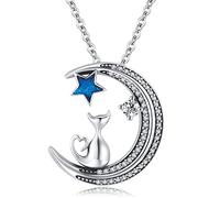 Odinstone Colgantes Mujer Gato, Collar de Mujer de Plata de Ley 925, Gato en Joyería de la Luna Te Amare por Siempre Regalos Significativos para Las Mujeres (C)