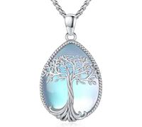 Odinstone Collar Árbol de la Vida Colgante Árbol Genealógico Plata 925 Gema Luna Lágrima Joyería para Señoras Mujeres Mamá