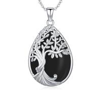 Odinstone Collar Árbol de la Vida Colgante en forma de Gota Árbol de la Vida Obsidiana Collar Familiar Joyas con Piedras Curativas para Mujer Regalos para Mamá e Hija