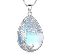 Odinstone Collar Árbol de la Vida Colgante en forma de Gota Árbol de la Vida Piedra Lunar Collar Familiar Joyas con Piedras Curativas para Mujer Regalos para Mamá e Hija