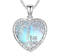 Odinstone Collar Árbol de la vida en plata de ley 925 colgante de madre tres hijos piedra lunar corazón collar familiar regalo para el Día de la Madre joyas para mujer mamá