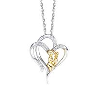 Odinstone Collar Madre e Hijo, Plata de Ley 925 Colgante de Corazón doble, 5A Zirconia Cúbica Joyería para Mujer, Regalos para Mamá Hija Niña