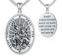 Odinstone Collar San Cristóbal para Hombre Colgante Santo Patrón en Plata de Ley 925 Medalla Protégenos Amuleto Protector Joyería Católica Regalo Religioso para Mujer