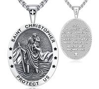 Odinstone Collar San Cristóbal para Hombre Colgante Santo Patrón en Plata de Ley 925 Medalla Protégenos Amuleto Protector Joyería Católica Regalo Religioso para Mujer