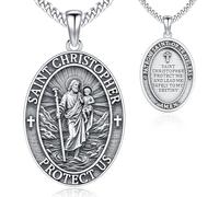 Odinstone Collar San Cristóbal para Hombre Colgante Santo Patrón en Plata de Ley 925 Medalla Protégenos Amuleto Protector Joyería Católica Regalo Religioso para Mujer