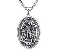 Odinstone San Miguel Colgante 925 Plata Medalla Arcángel Miguel Protector Católico Collar Amuleto Joyería Religiosa Hombres Mujeres