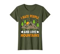 Odio a la Gente y Amo Las montañas Camiseta, Mujer, Verde Oliva, L
