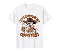 Odio a Todos, Pero el café Ayuda a Skeleton Cowboy Western Camiseta